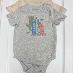 2 Pack- Gray Monster Hugs Baby Onesie and Crocodile Print Onesie